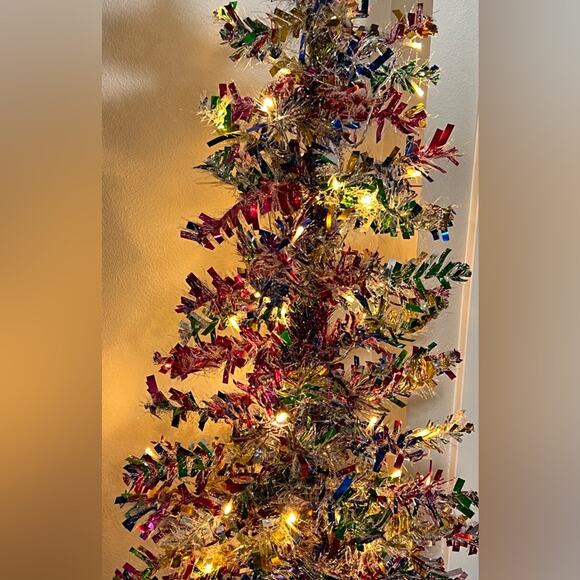 4ft Colorful Tinsel Christmas Tree Multicolored Silver Gold Pre-lit Warm Lights - Picture 3 of 12